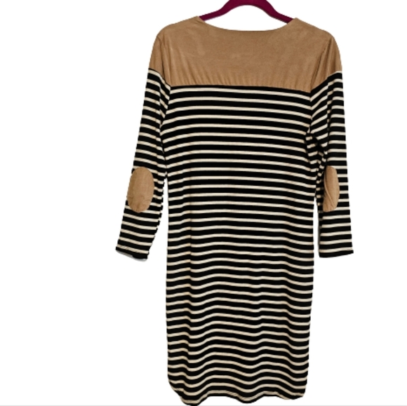 Sophia + Zeke Striped Knit Dress with Faux Suede top and Elbow Patches - Picture 3 of 4